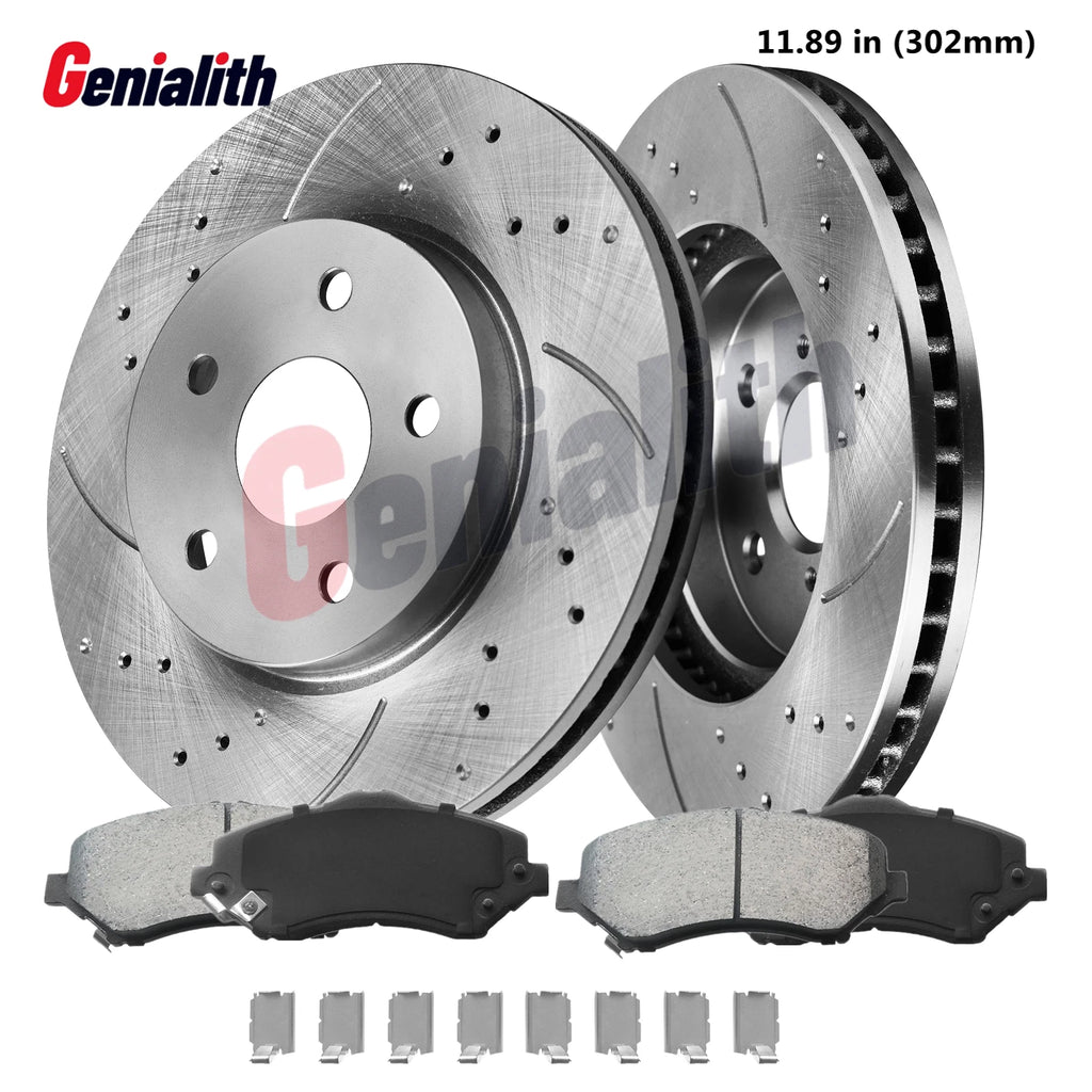 Front Brake Rotors Kit for Chrysler Town & Country (302mm, Drilled, Ceramic)
