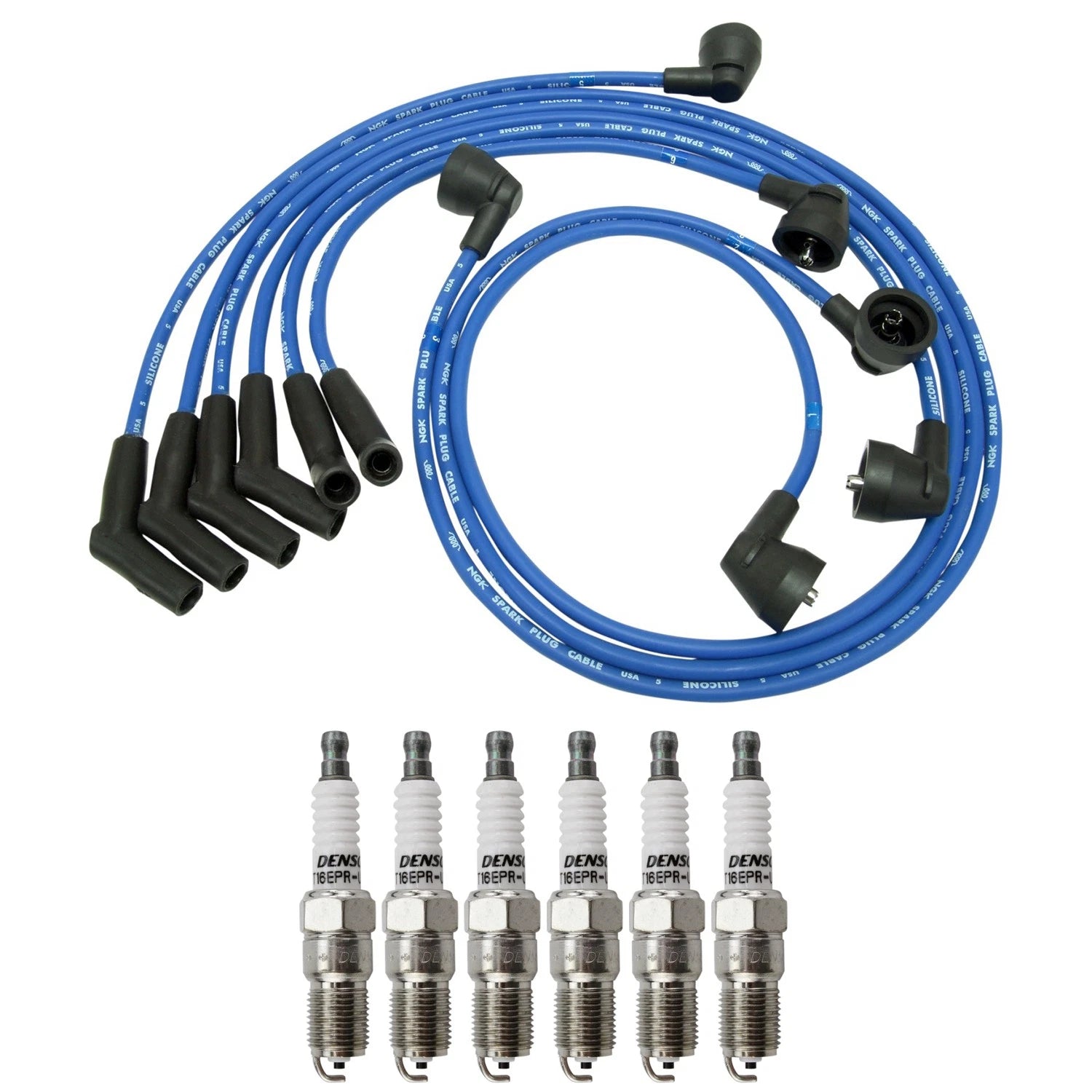 NGK Wire Set & Denso Spark Plugs Kit for Ford Mustang 3.8 V6 (1994–2004)