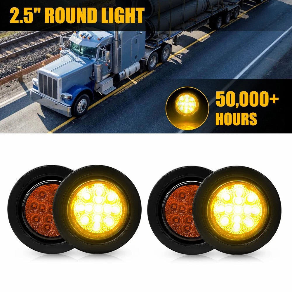 Set of 4 2.5" Round LED Amber Side Marker Lights for Truck Trailer RV
