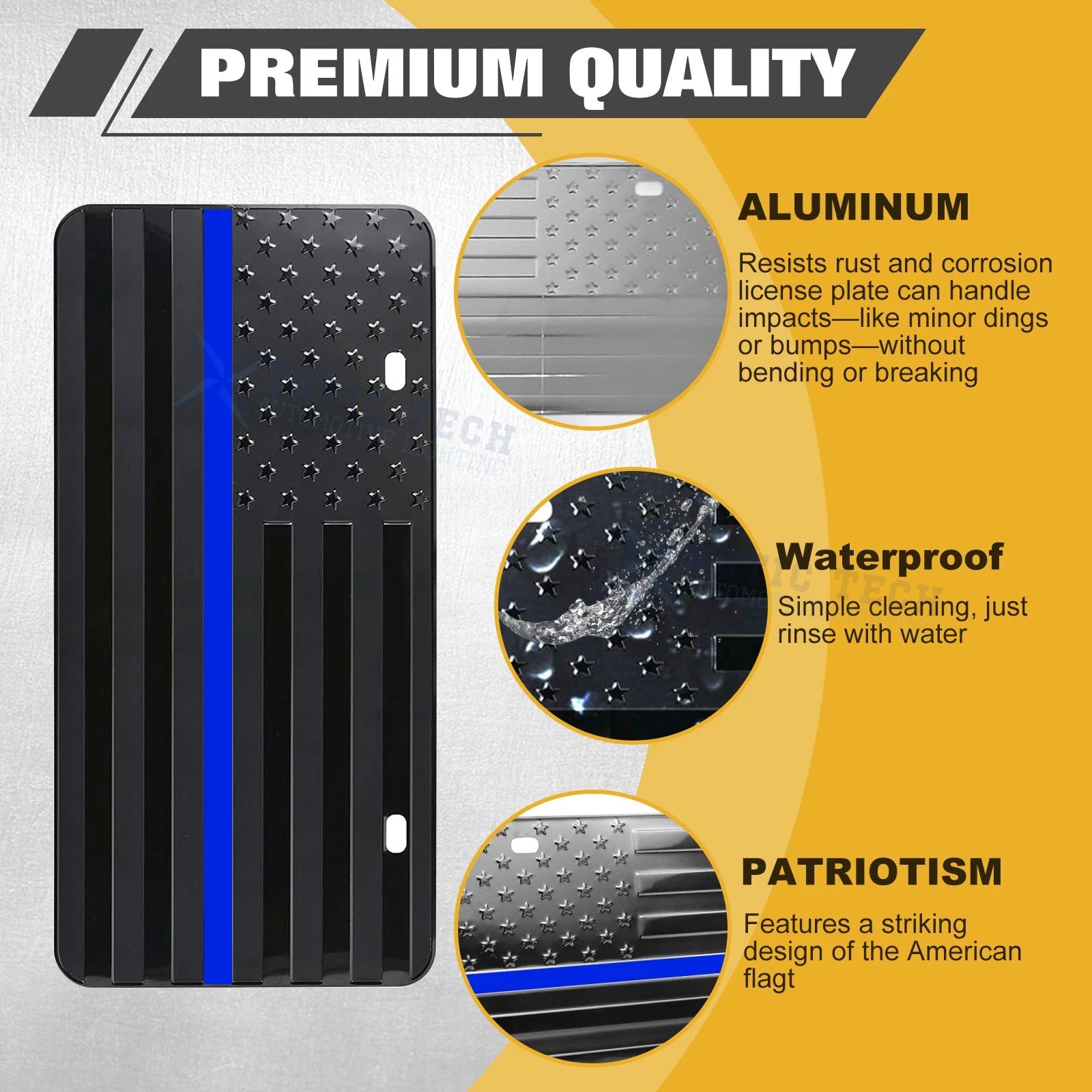 3D American Front Flag License Plate Vanity Gift for Patriotic Embossed