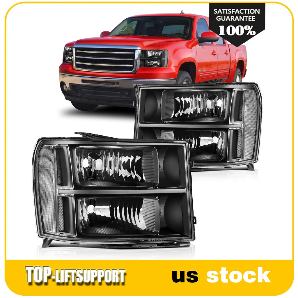 2X Headlight Assembly for GMC Sierra 1500 (2007–2014) Black Housing