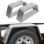 Pair of Square Silver Steel Cargo Trailer Fenders for Single Axle (14"-16")
