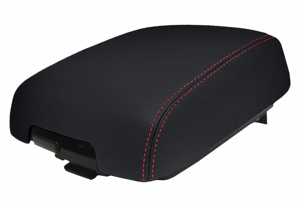 Leather Console Lid Armrest Cover for Mitsubishi Montero (2001–2006) Red Stitch