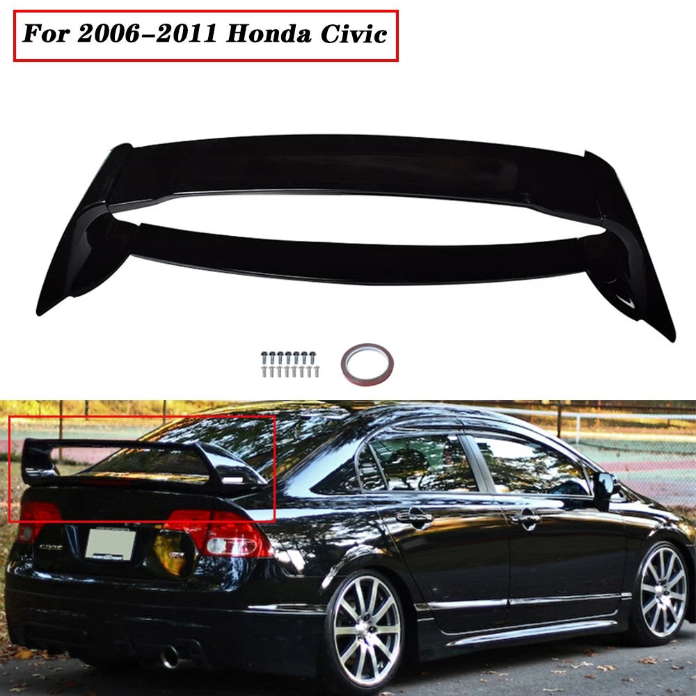 Rear Trunk Spoiler Wing Lip for Honda Civic Sedan (2006–2011) Black ABS