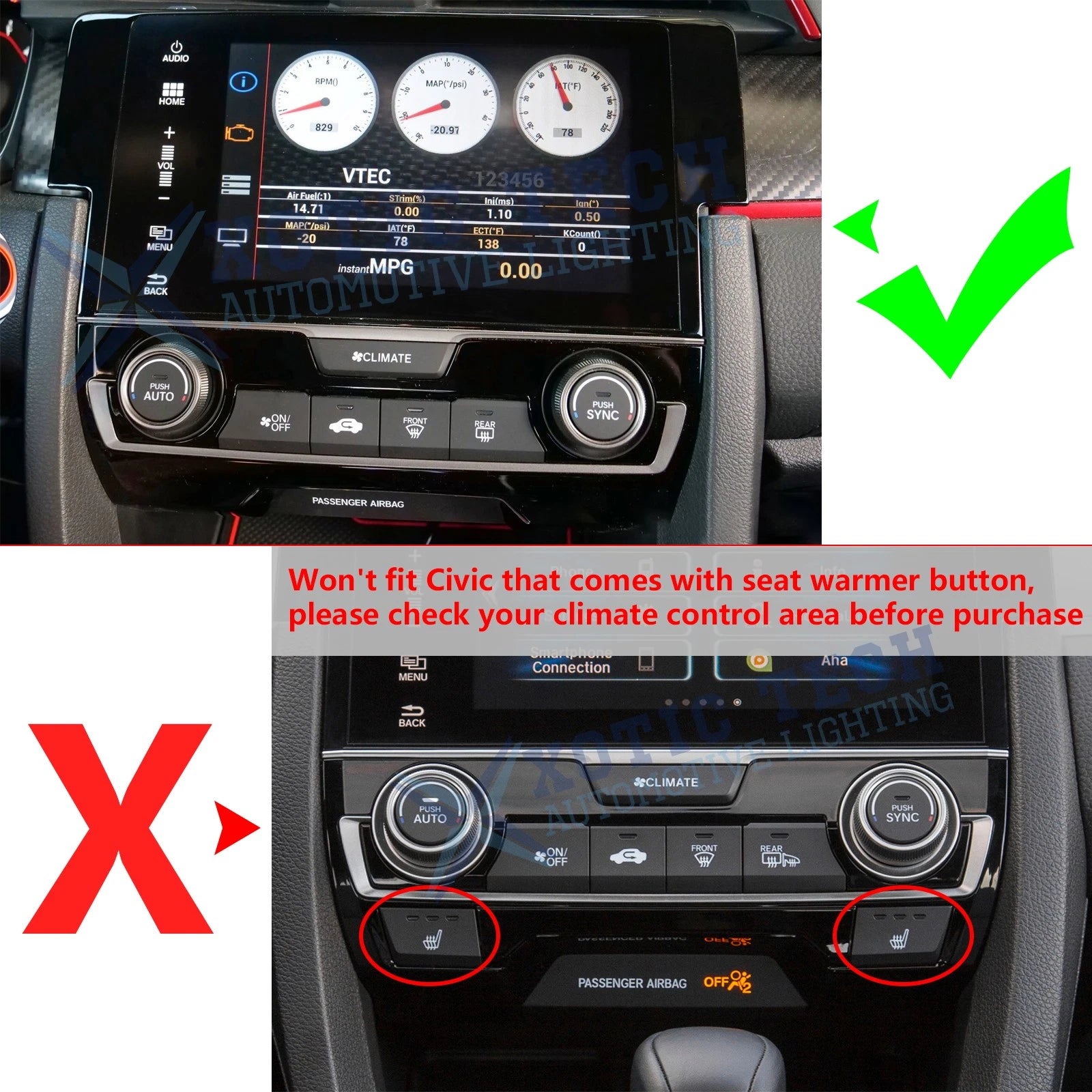Carbon Fiber AC Switch Panel Cover for Honda Civic (2016-2020)