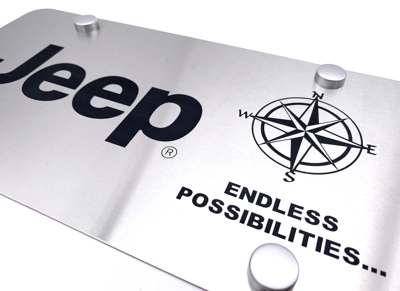 Brushed Stainless License Plate with Jeep Script Logo for Jeep (1941–2024)