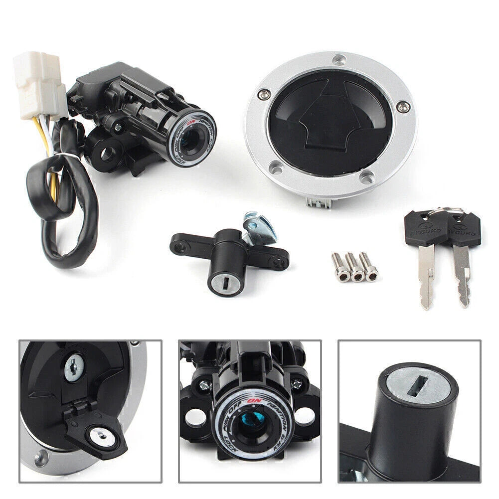 Ignition Switch Gas Cap Cover Seat Lock Key Set for Kawasaki Ninja ZX6R (2013–2018)