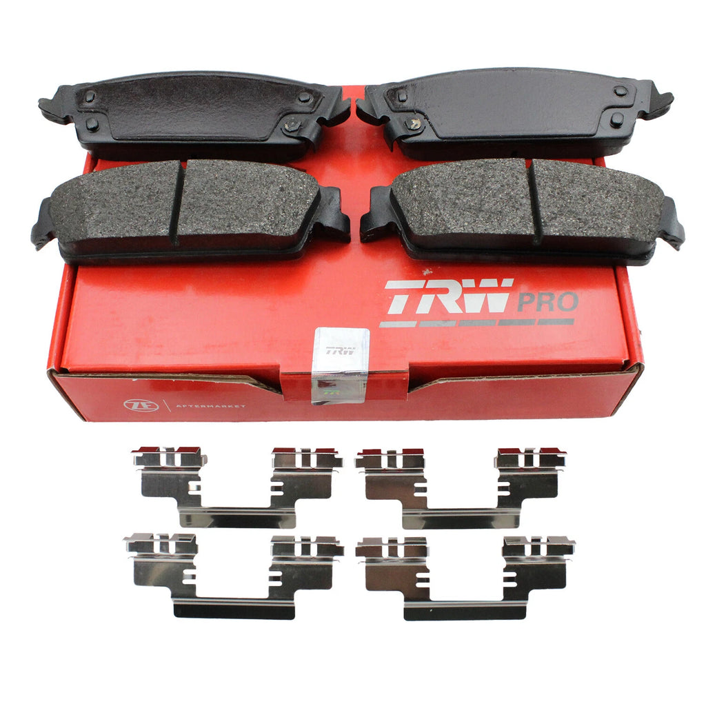 Set of 4 TRW Pro Rear Metallic Slotted Brake Pads w/ Clips for Cadillac Chevrolet GMC
