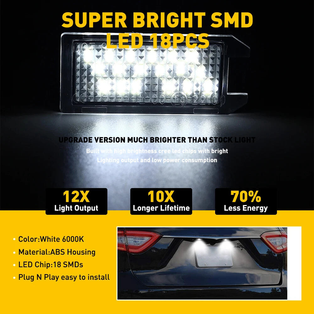2X LED License Plate Lights for Fiat 500 (2013–2019) Jeep Grand Cherokee (2019–2021)