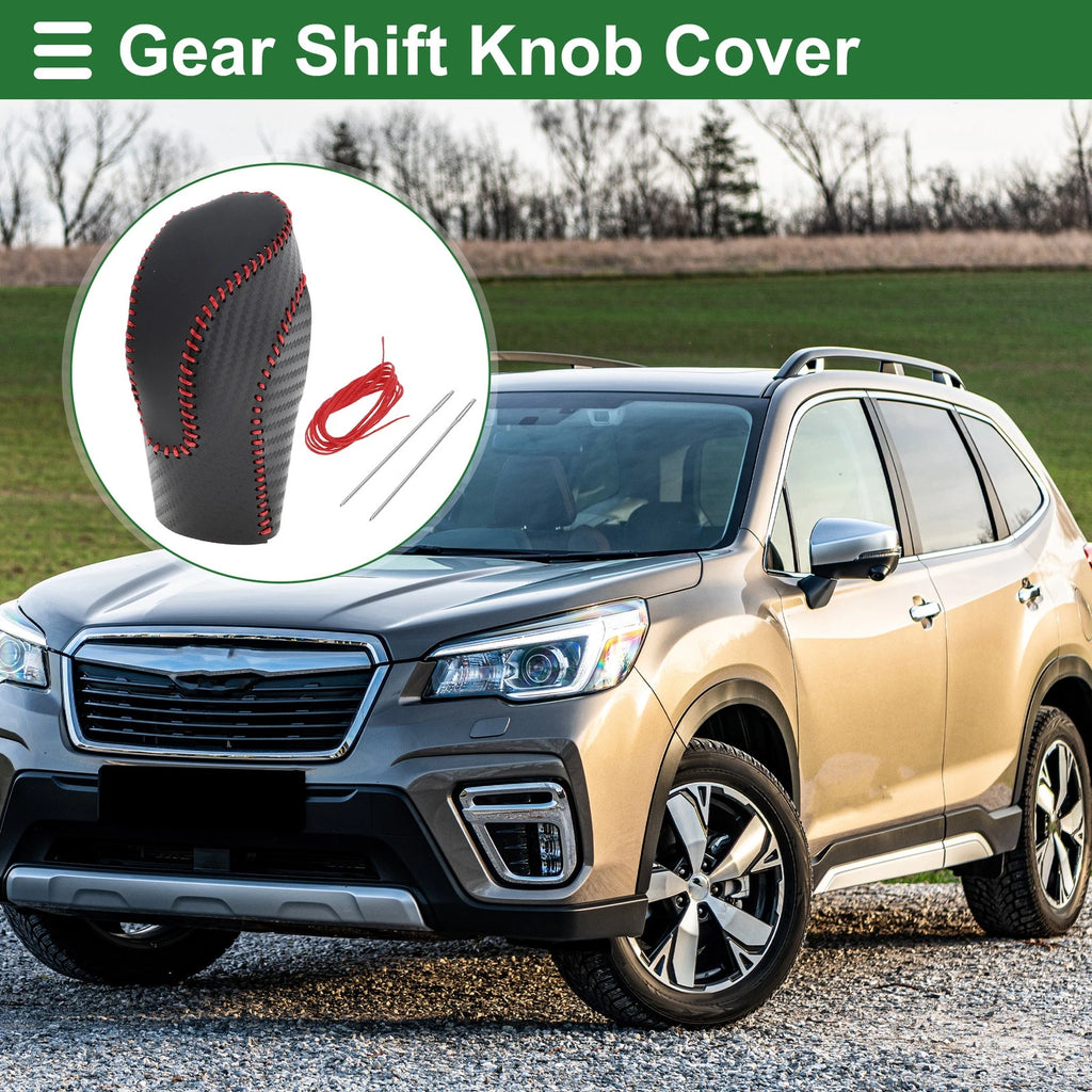 Gear Shift Knob Cover for Subaru Forester (2018–2023) Black Carbon Fiber Red