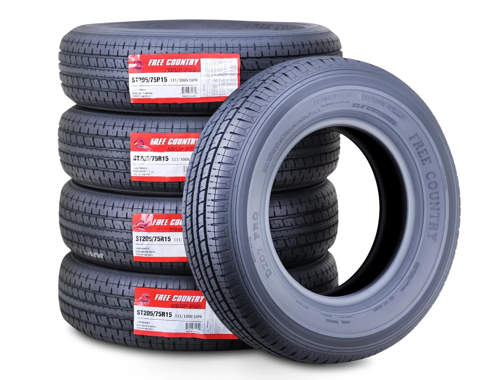 Set of 5 ST205/75R15 Heavy Duty Radial Trailer Tires 10PR Load Range E