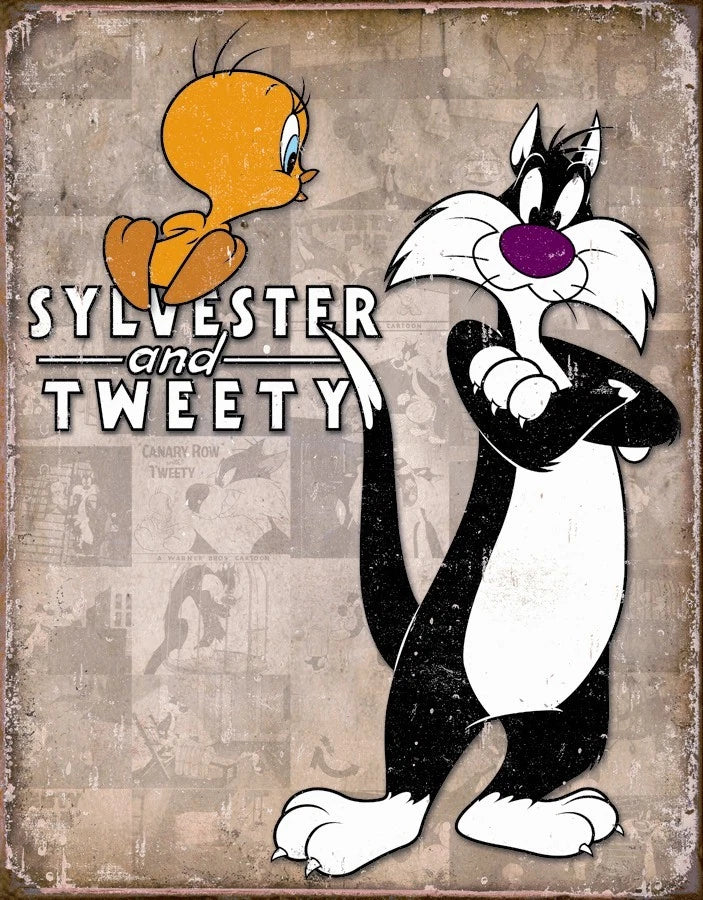 Vintage Tin Metal Sign Tweety Sylvester Warner Bros. (1857)