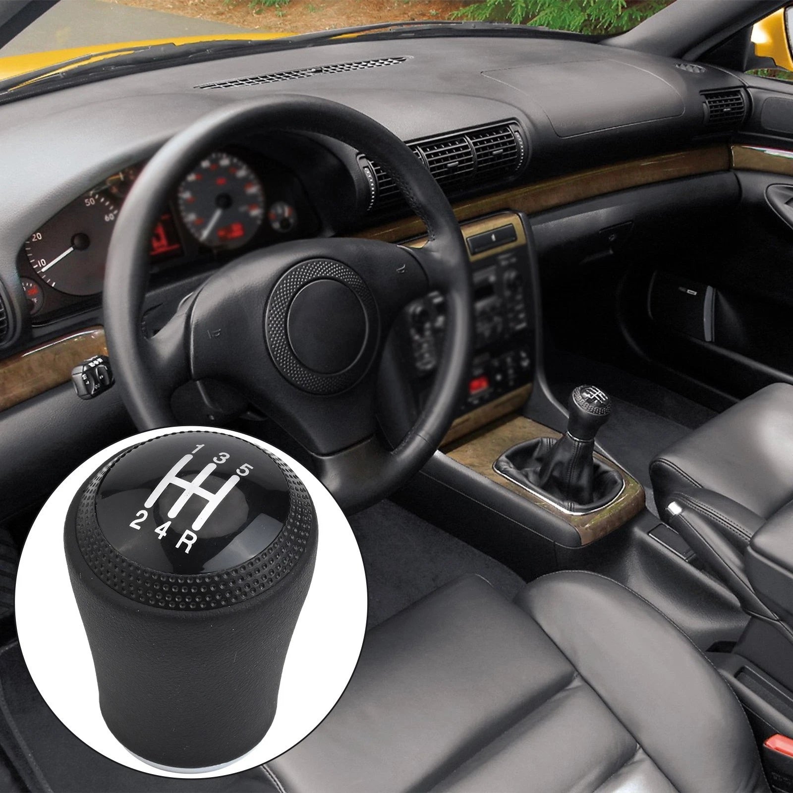 Black PU Leather Shift Knob for Audi A4 B5 C5 (1996–2001)