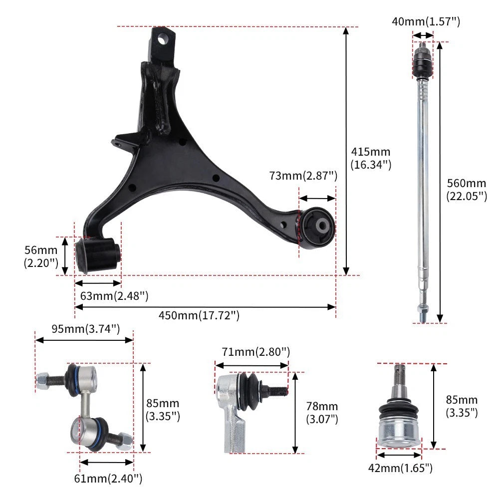 Front Lower Control Arms Sway Bar Link Tie Rod Kit for Honda CR-V (2002–2006)