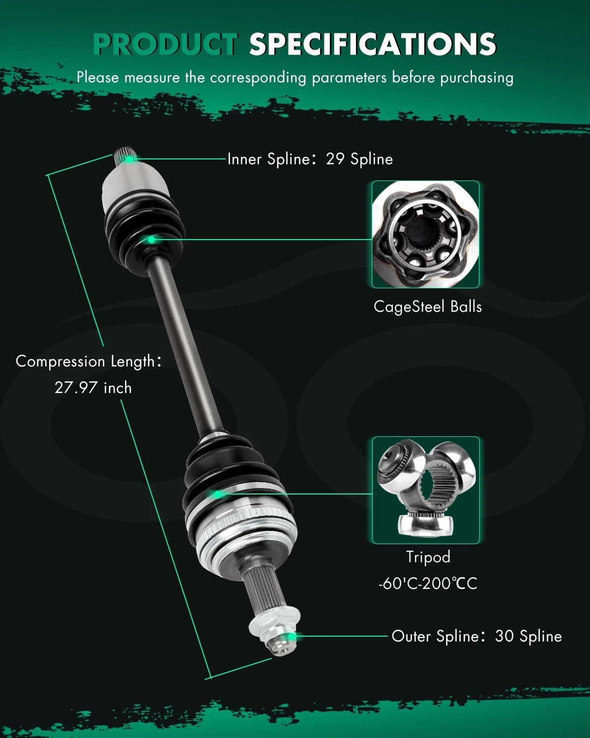 Front Left CV Axle Shaft for Acura MDX 3.5L (2003–2006) Honda Pilot 3.5L (2005–2008)