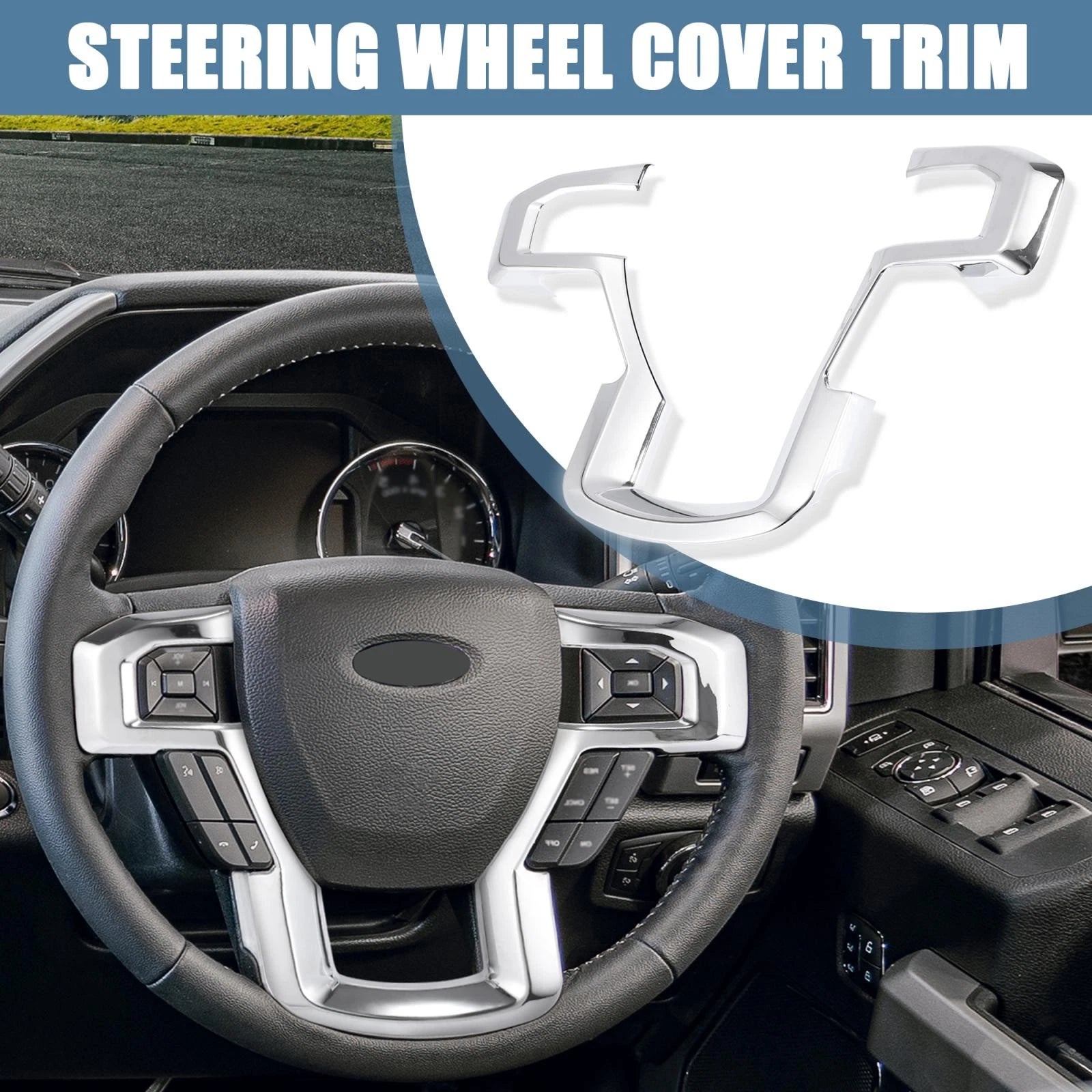 Steering Wheel Trim Cover for Ford F150 (2015–2019) Silver Tone