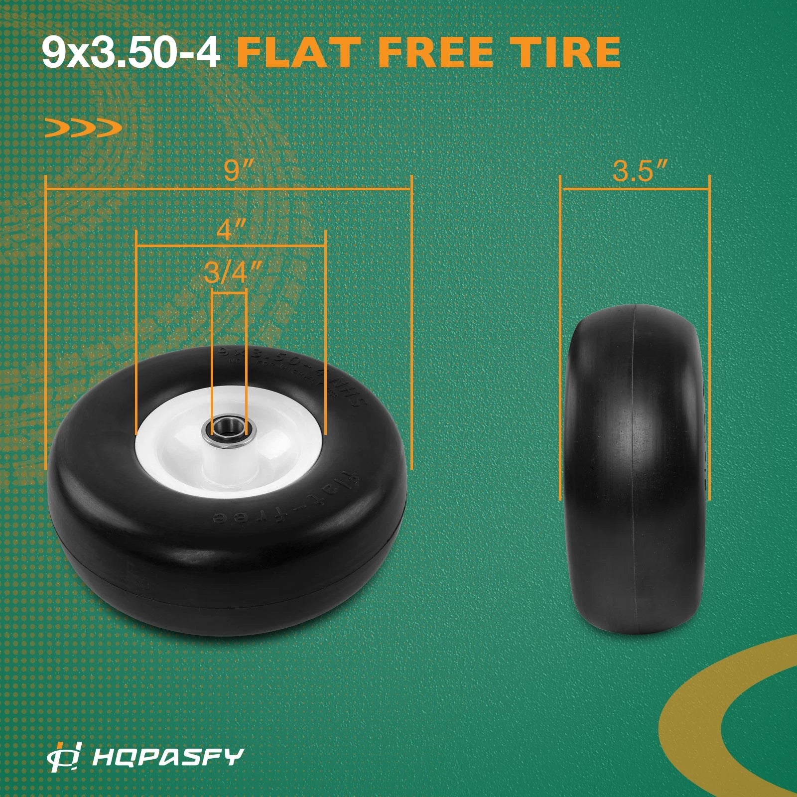 2X 9x3.50-4 Flat Free Tire Wheel Set w/ Bearings for Zero-Turn Mower