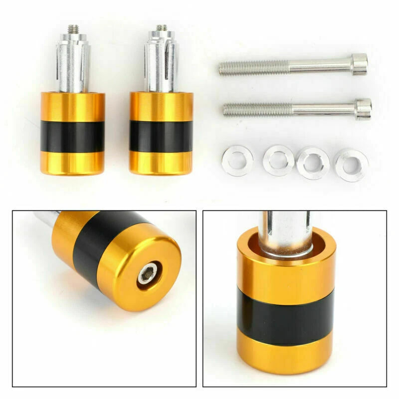 Set of 2 Gold Handle Bar Ends for Motorcycle (7/8" 22mm) T9