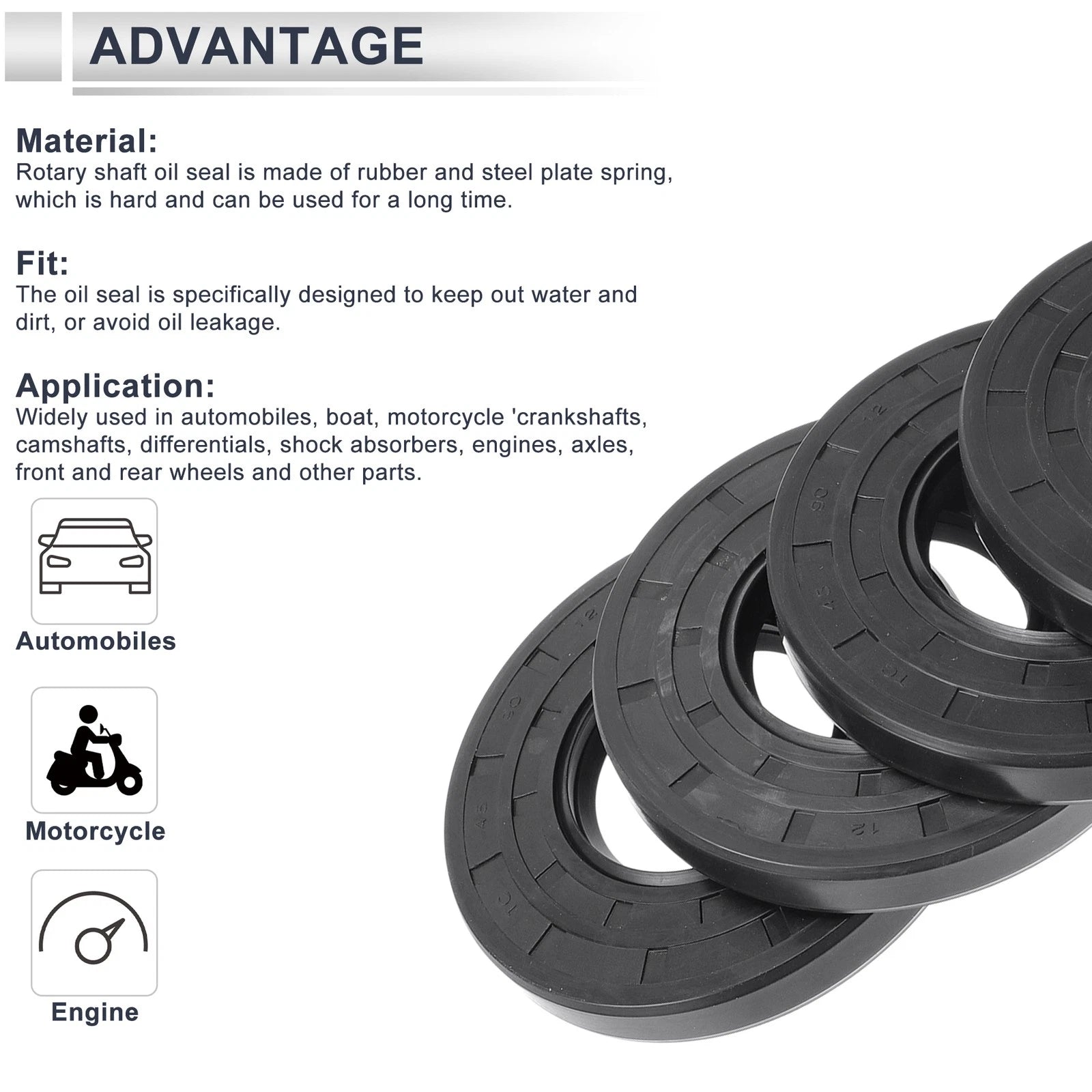 Set of 5 Oil Seal Rotary Shaft Seal Nitrile Rubber 45x90x12mm