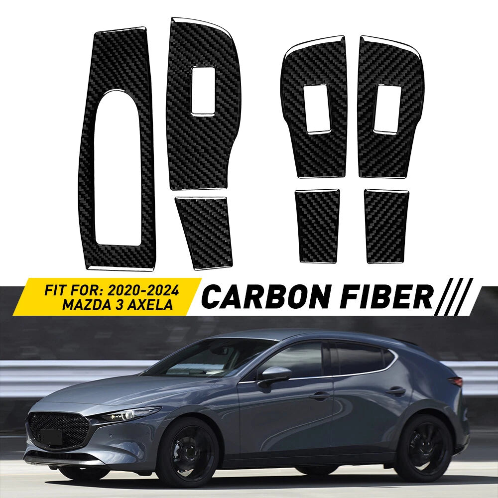 Carbon Fiber Window Lift Switch Panel Cover for Mazda 3 Axela (2020–2024)