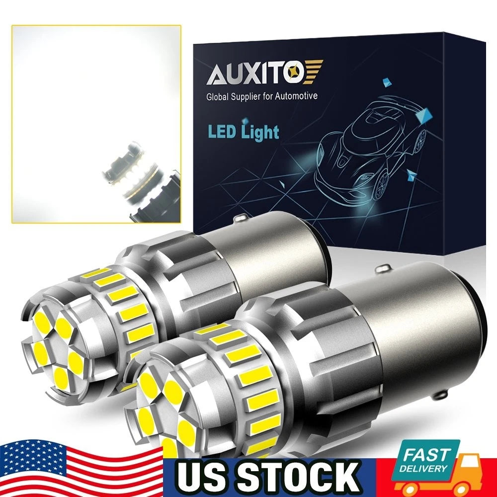 2X AUXITO 1157 2057 White LED Stop Turn Signal Brake Tail Light Bulbs BAY15D for