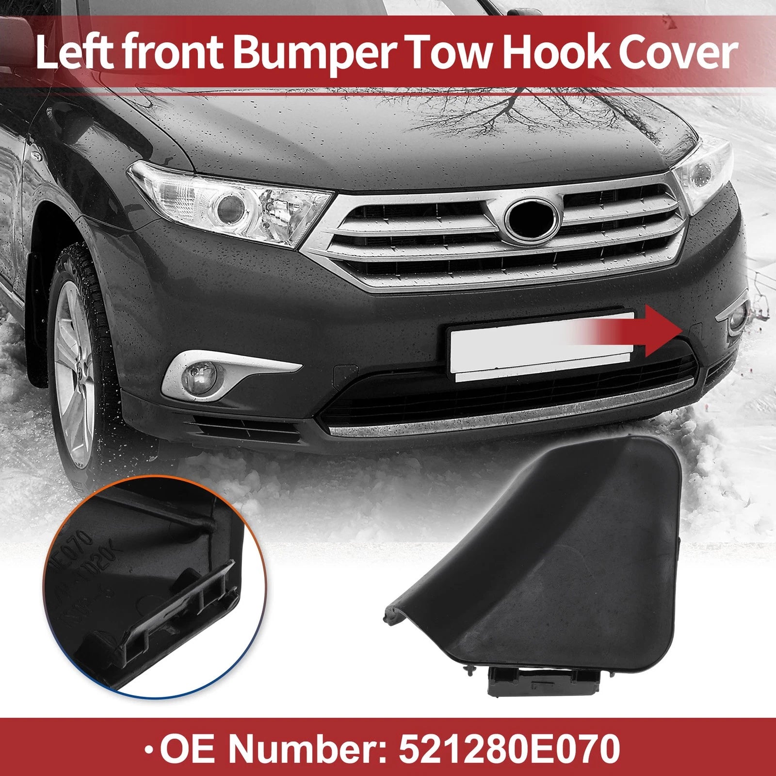 Tow Hook Cover Cap for Toyota Highlander (2014–2019) No. 521280E070 Black