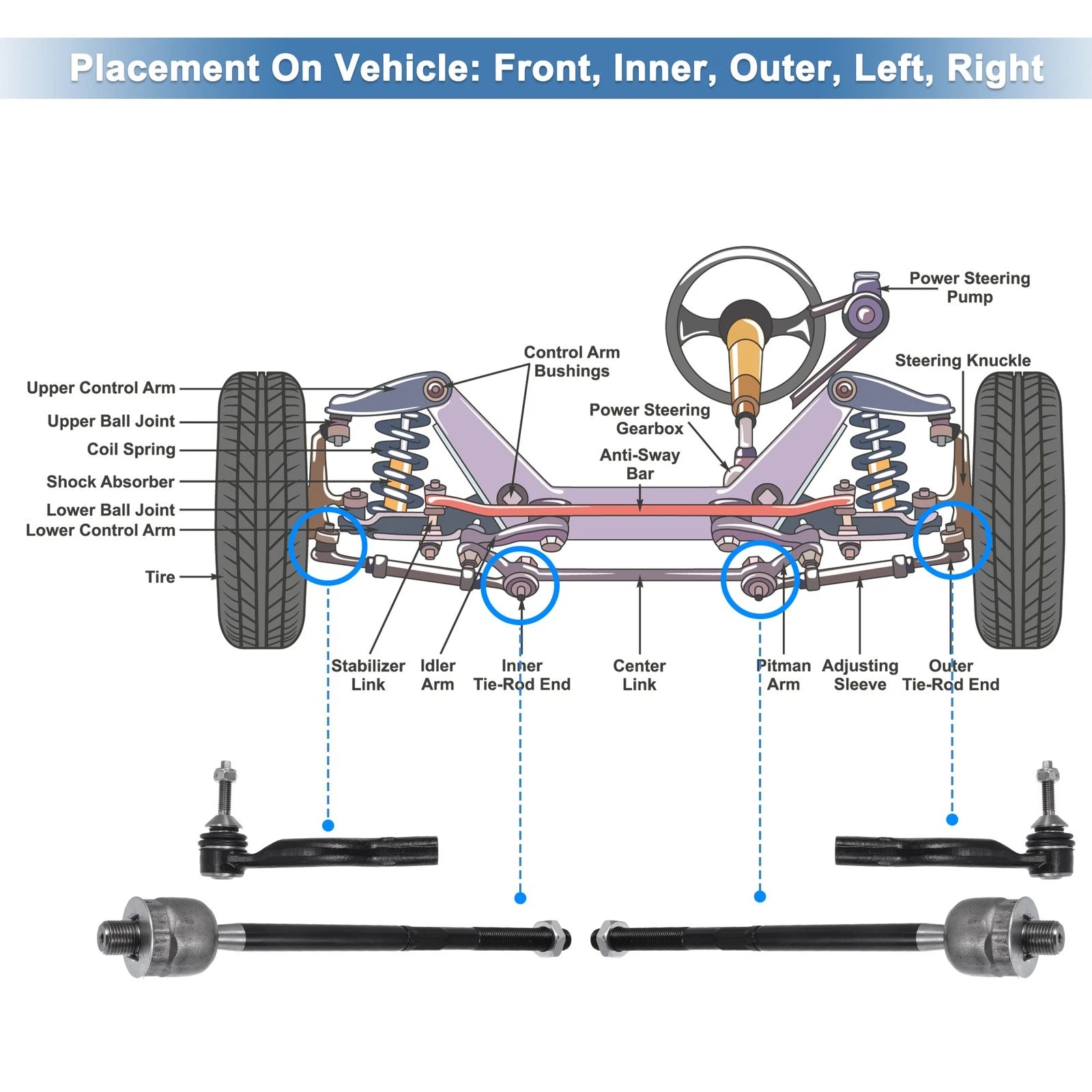 2X Front Outer Tie Rod End Links Kit for Ford Crown Victoria (2003–2011)