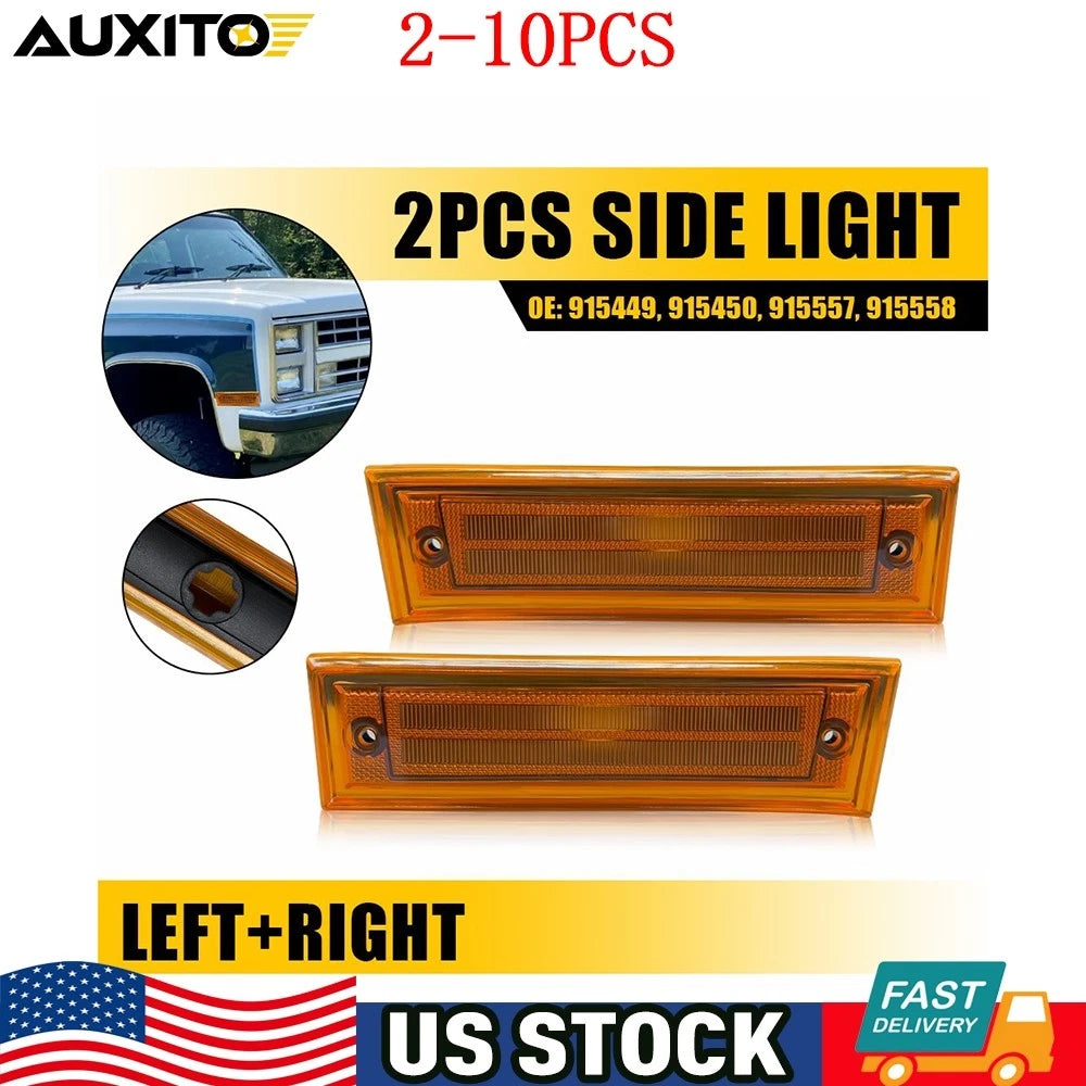 Set of 2 Side Marker Lights Chrome Bezel Lens for Chevy C10 C20 C30 GMC (1981–1991)