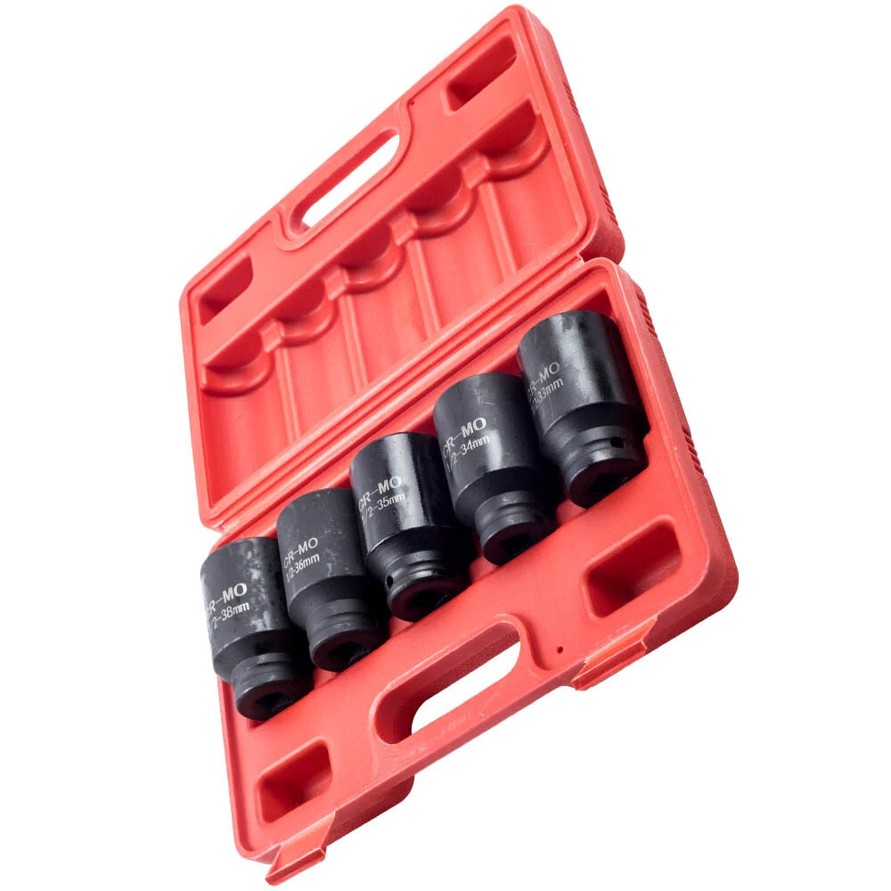 Set of 4 Deep Spindle Axle Nut Impact Sockets 32, 33, 35, 36mm for Cars