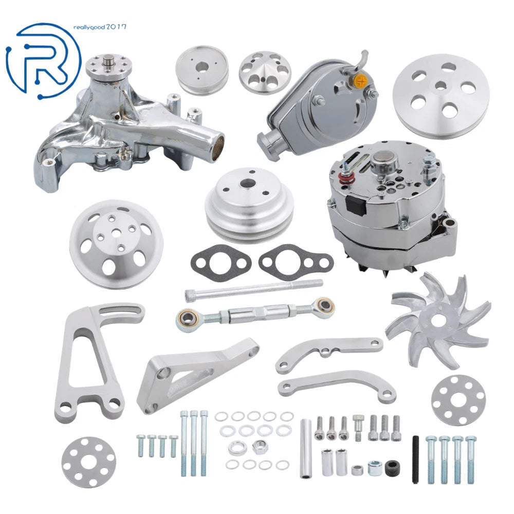 Aluminum Pulley Bracket Kit for SBC Chevy Alternator Power Steering (Long)
