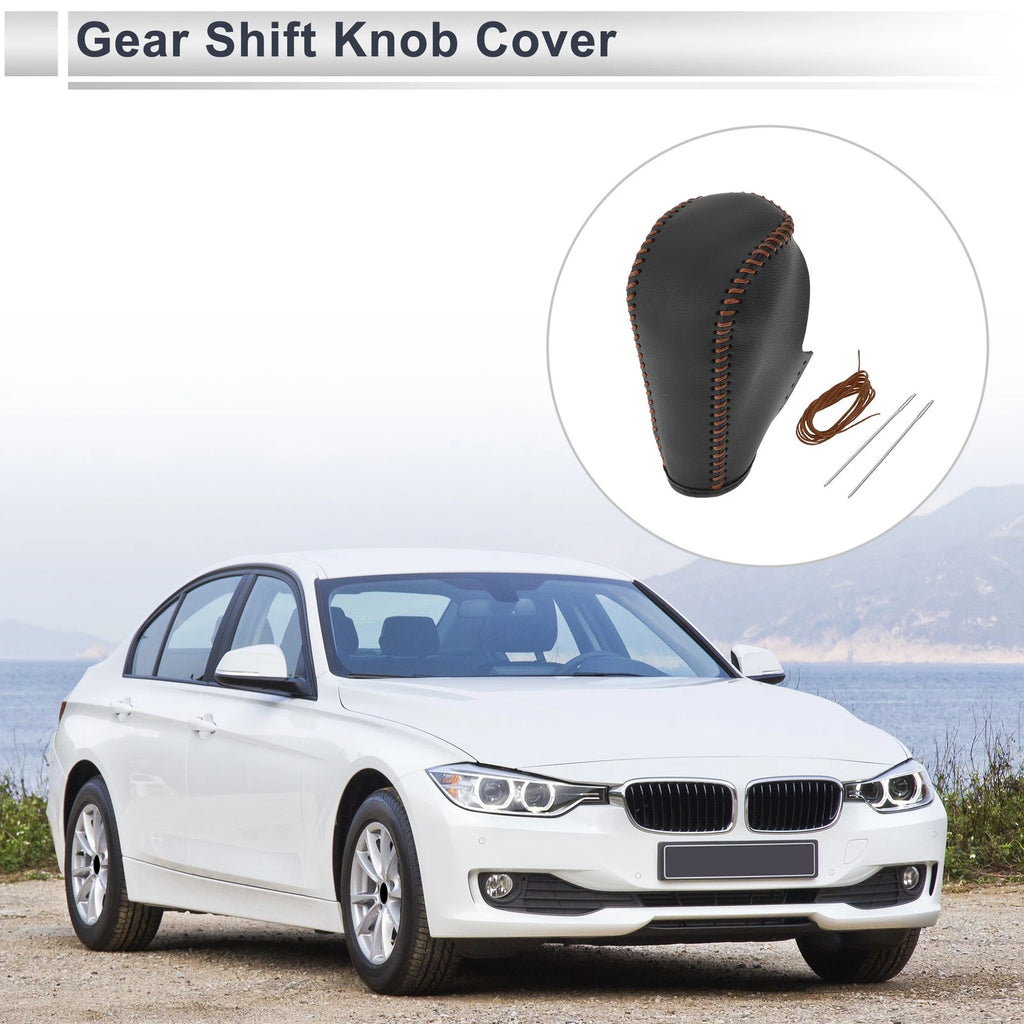 Gear Shift Knob Cover for BMW 3 Series (2004–2012) Black Brown Faux Leather