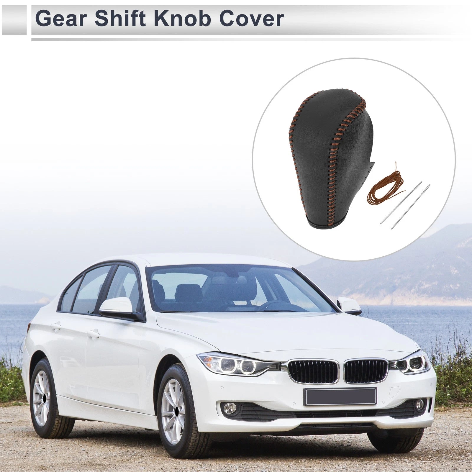 Gear Shift Knob Cover for BMW 3 Series (2004–2012) Black Brown Faux Leather