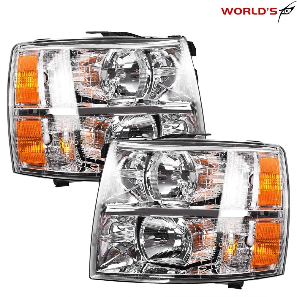 Chrome Housing Headlight Pair for Chevy Silverado 1500 2500HD 3500HD
