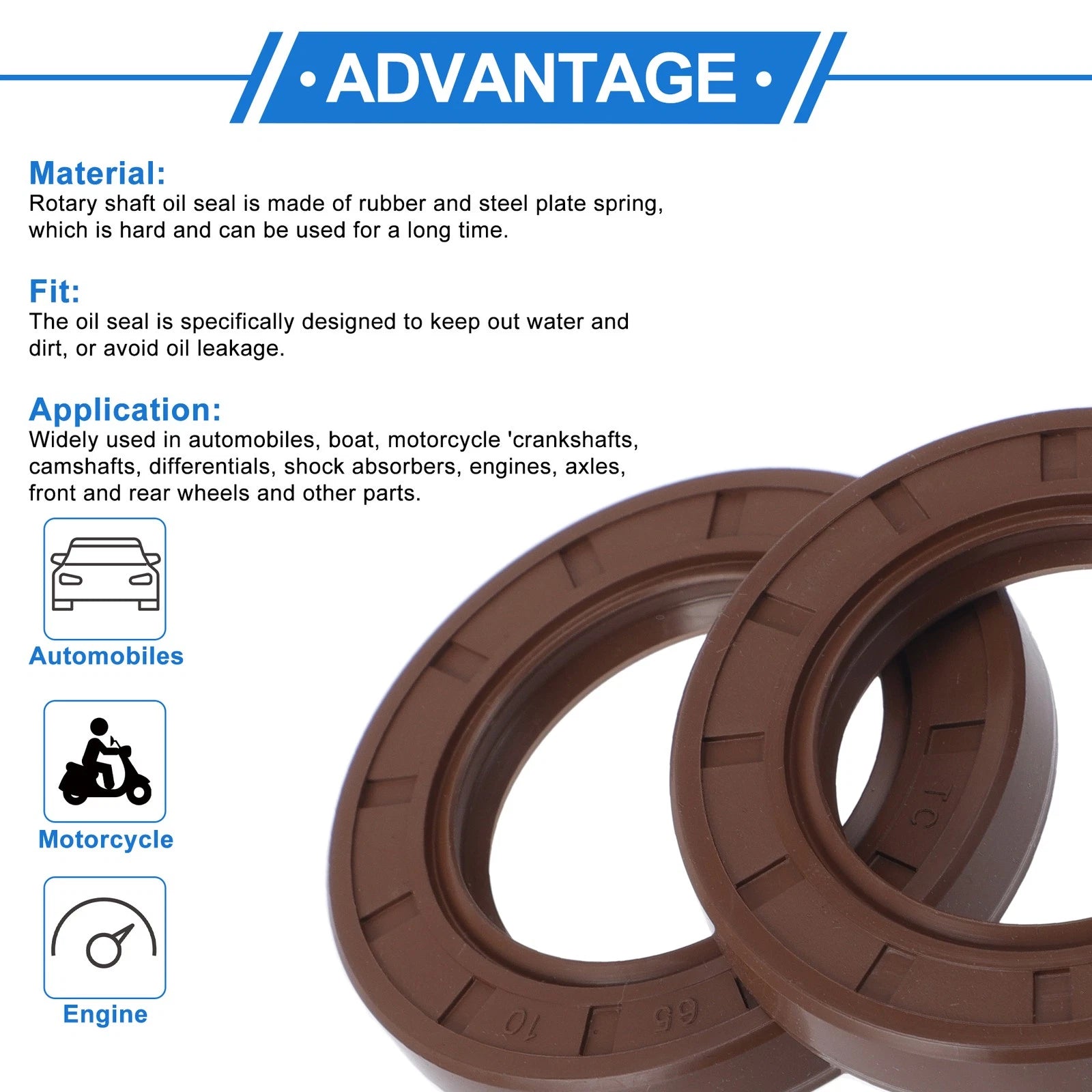 Set of 2 Oil Seal Rotary Shaft Seal FKM Rubber 40x65x10mm for Various Models