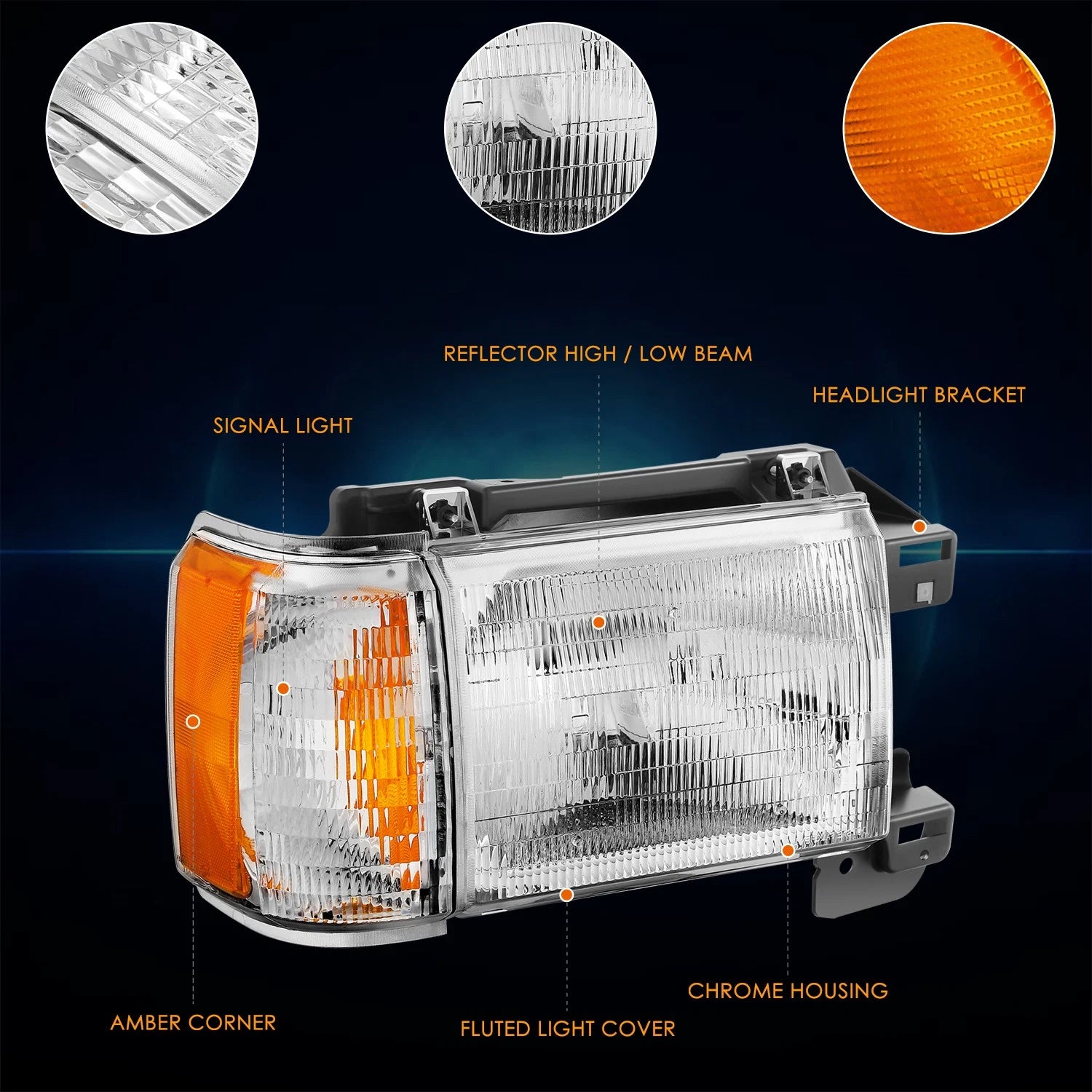 Right Side Headlight for Ford Bronco F-150 F-250 F-350 (1987–1991)