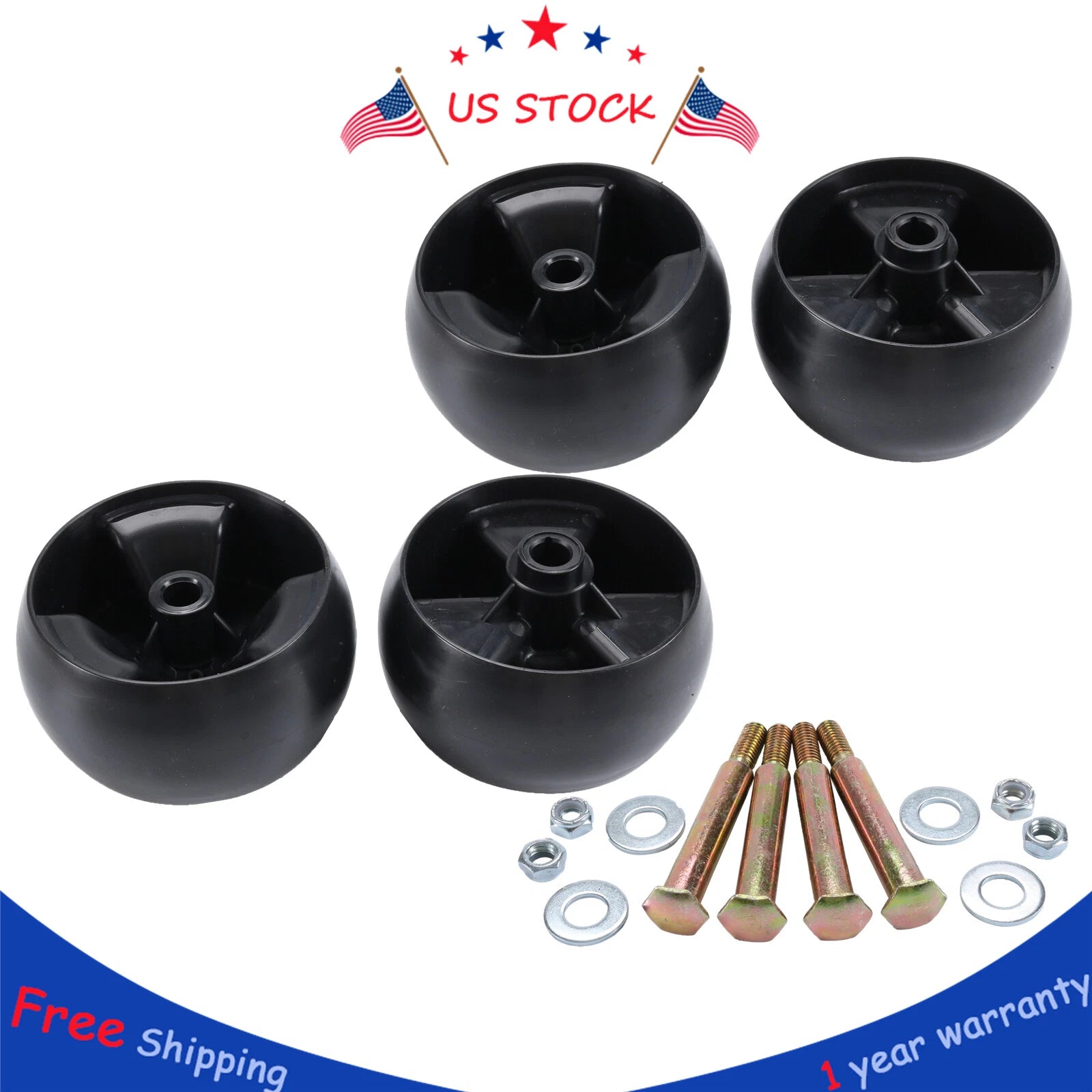 Set of 4 Deck Roller Wheels for Lawn Tractors (5in Diameter)