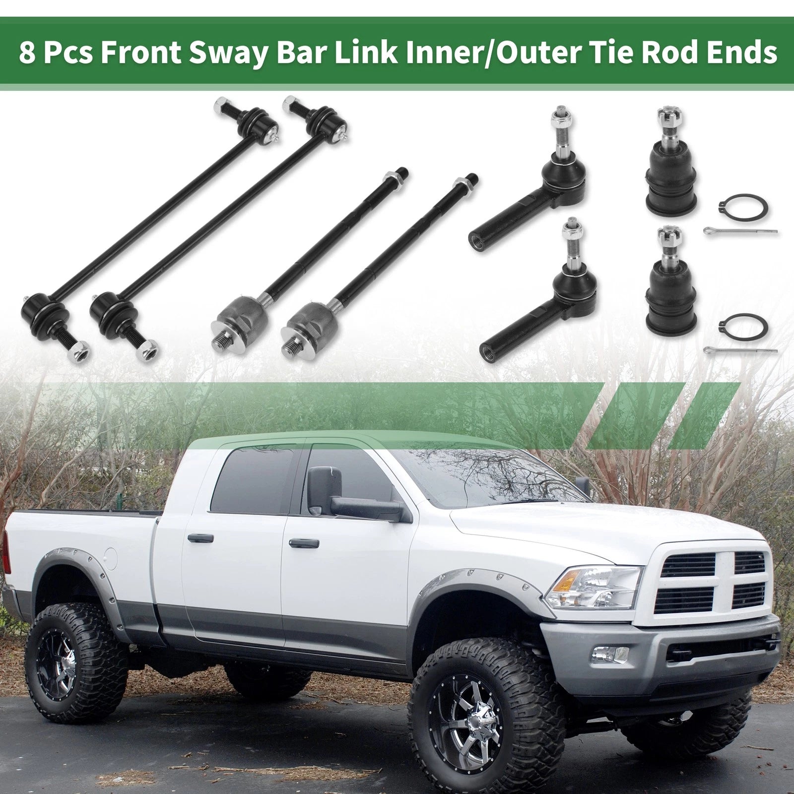 8pcs Front Suspension Kit Tie Rod End Sway Bar Link for Dodge Caravan (2008–2020)