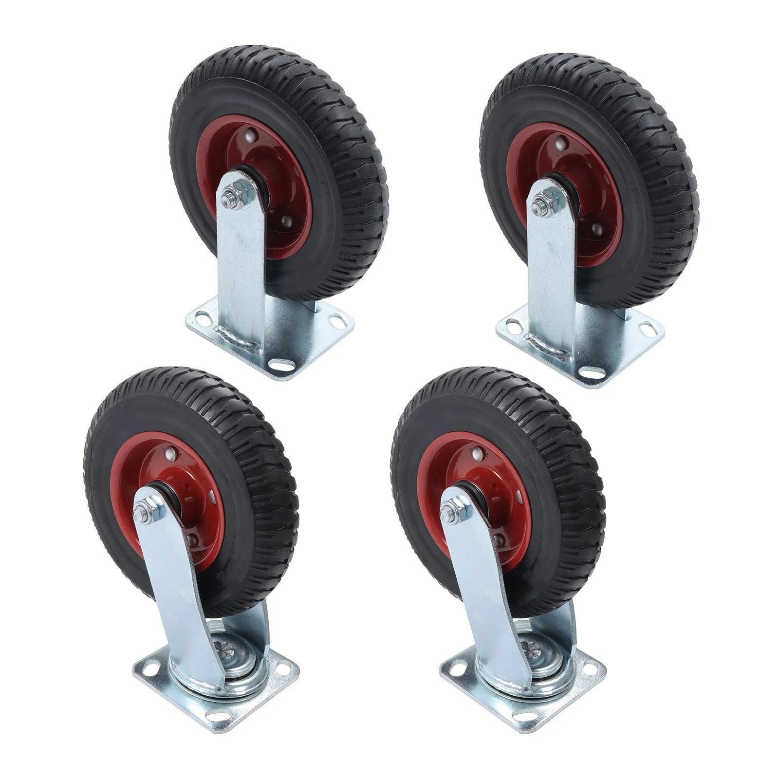 Set of 4 Heavy-Duty 8" Rubber Casters for Cart (Fixed & Swivel)