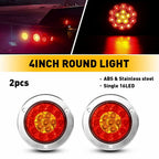 2X 4" Red/Amber 16LED Round Tail Brake Stop Turn Signal Lights for Truck Trailer
