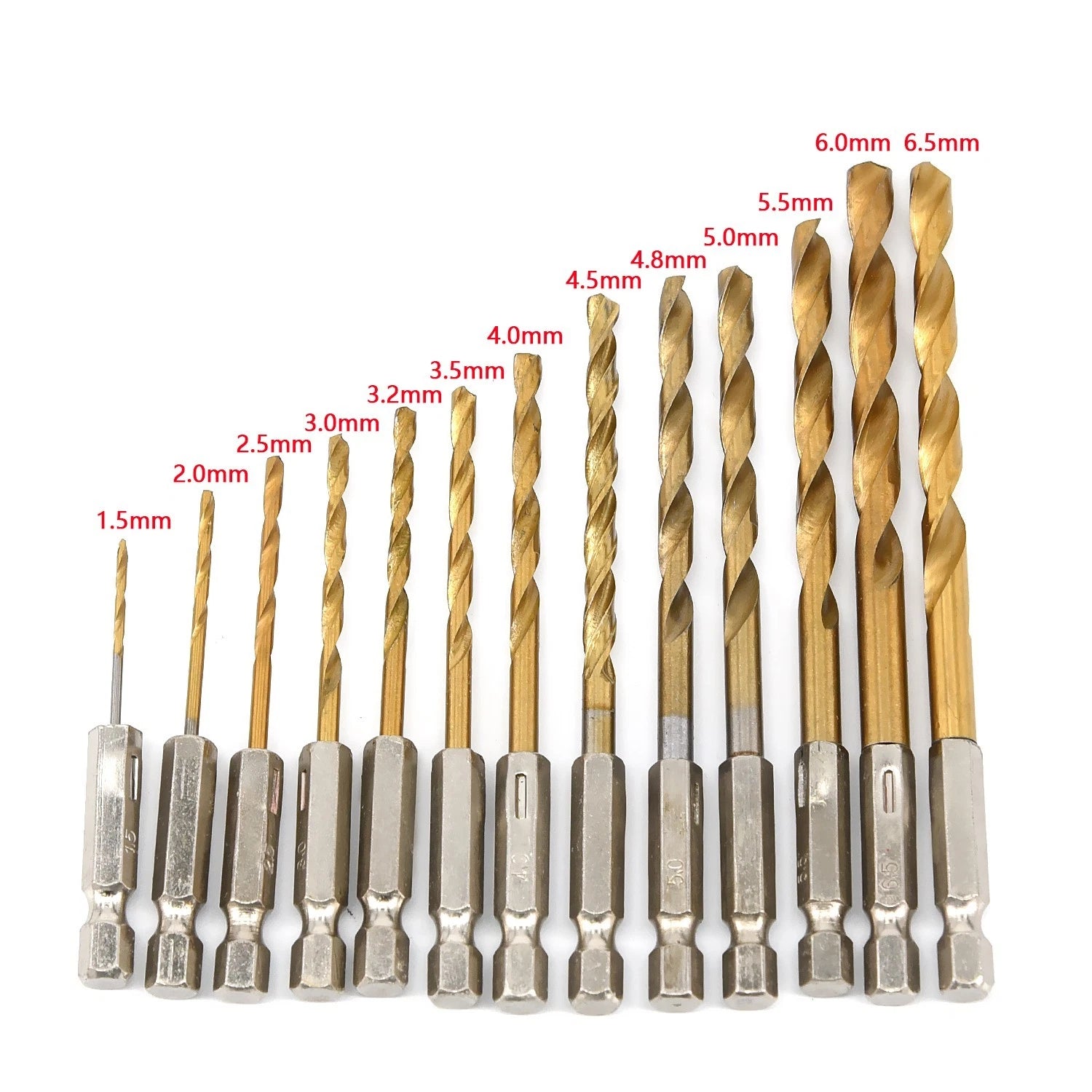 13 PCS Drill Bit Set Coated HSS Steel Hex Shank 1.5-6.5 mm