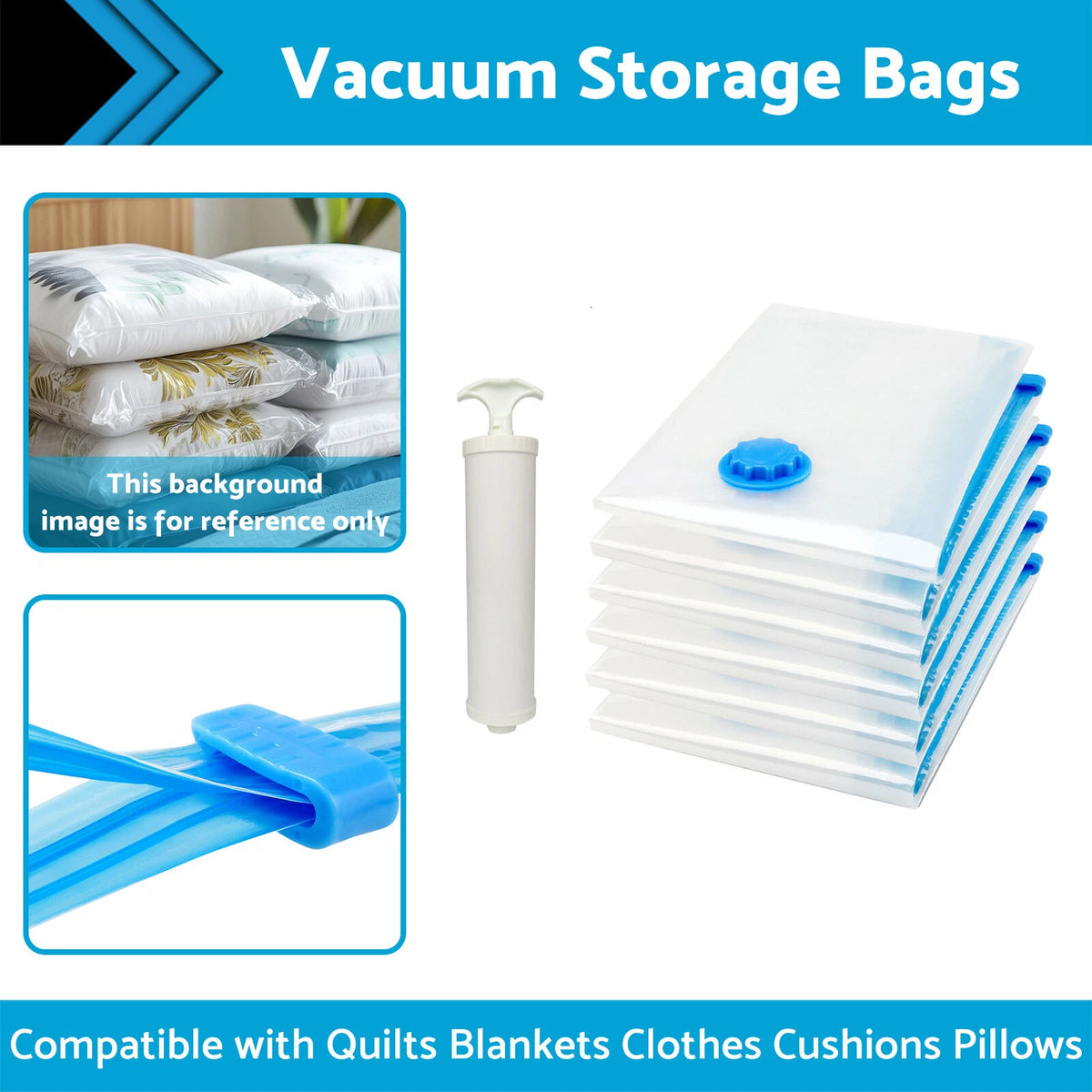 Set of 4 Vacuum Storage Bags for Clothes Quilts Pillows Cushions