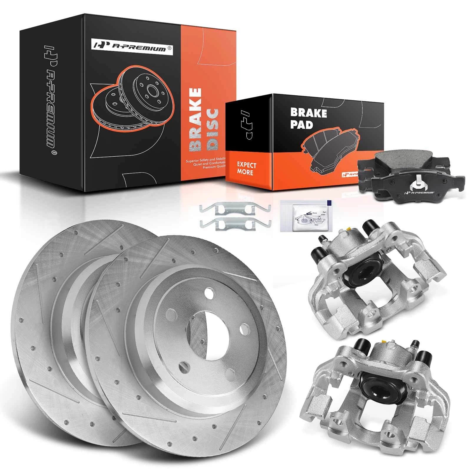 Set of 8 Rear Drilled Brake Rotors and Pads for Jeep Grand Cherokee
