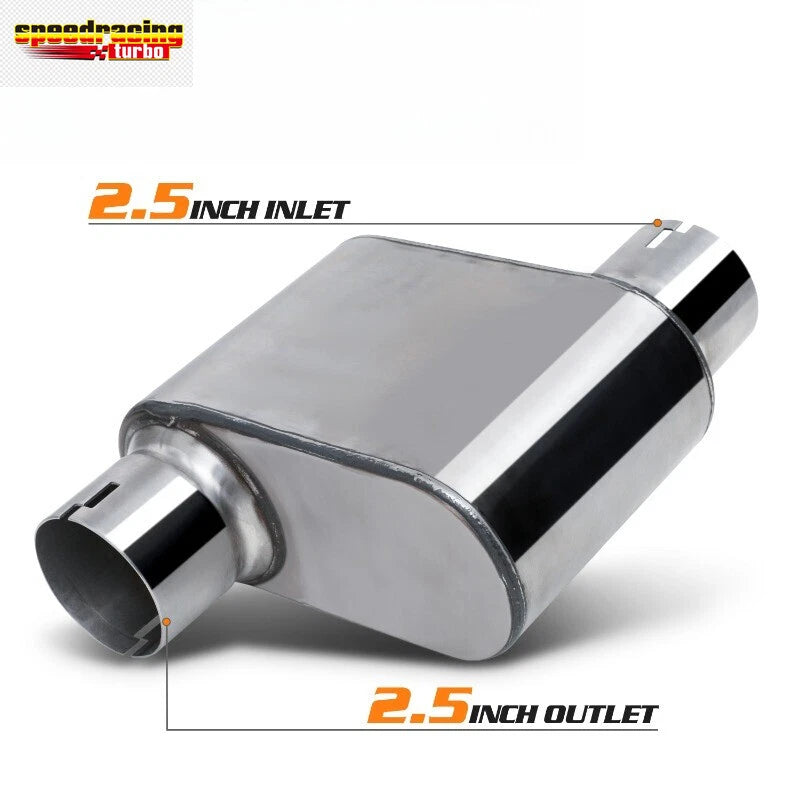 Set of 2 Chrome 2.5" Offset Inlet/Outlet Race Performance Exhaust Mufflers for