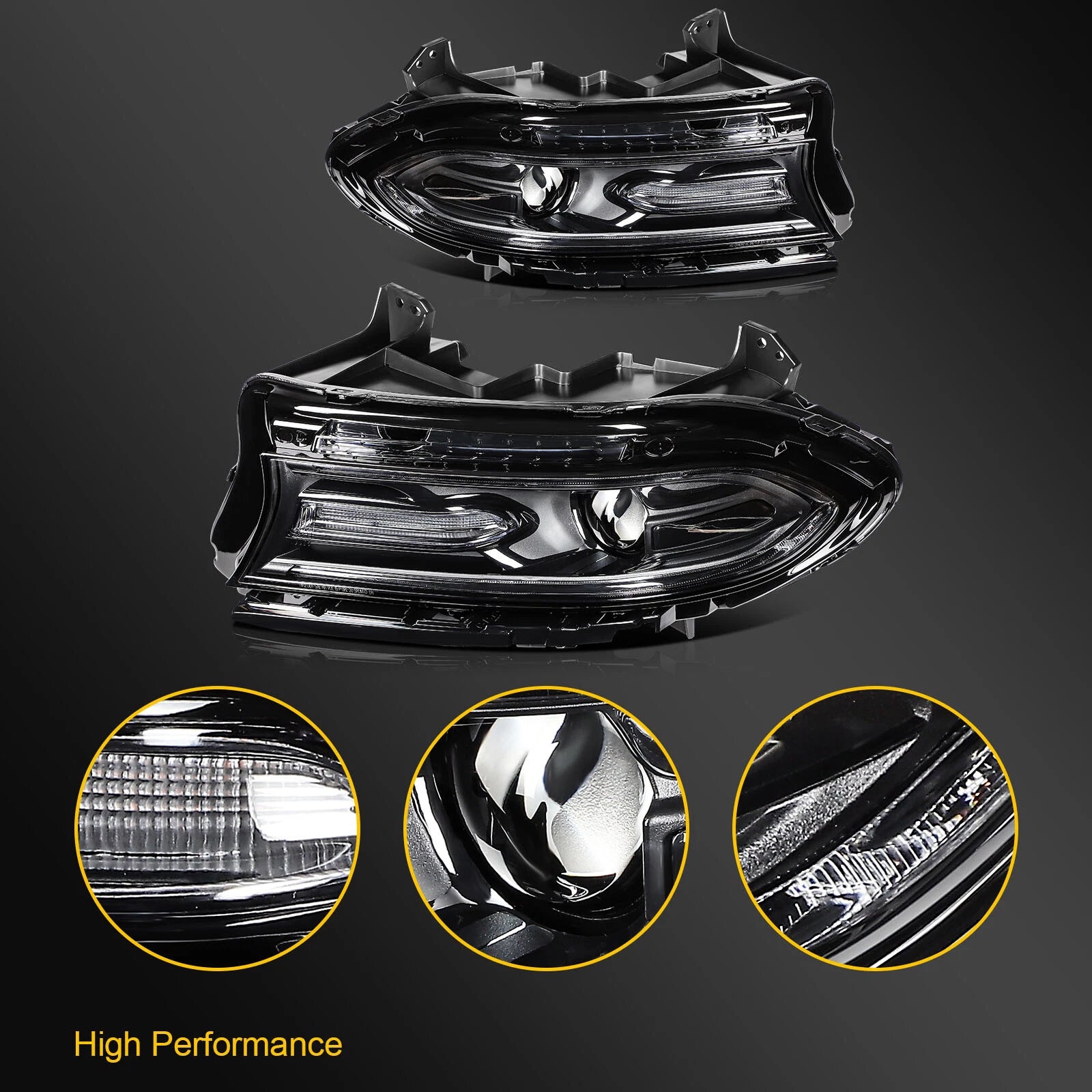 Headlight Assembly for Dodge Charger (2015–2023) Black Housing Projector