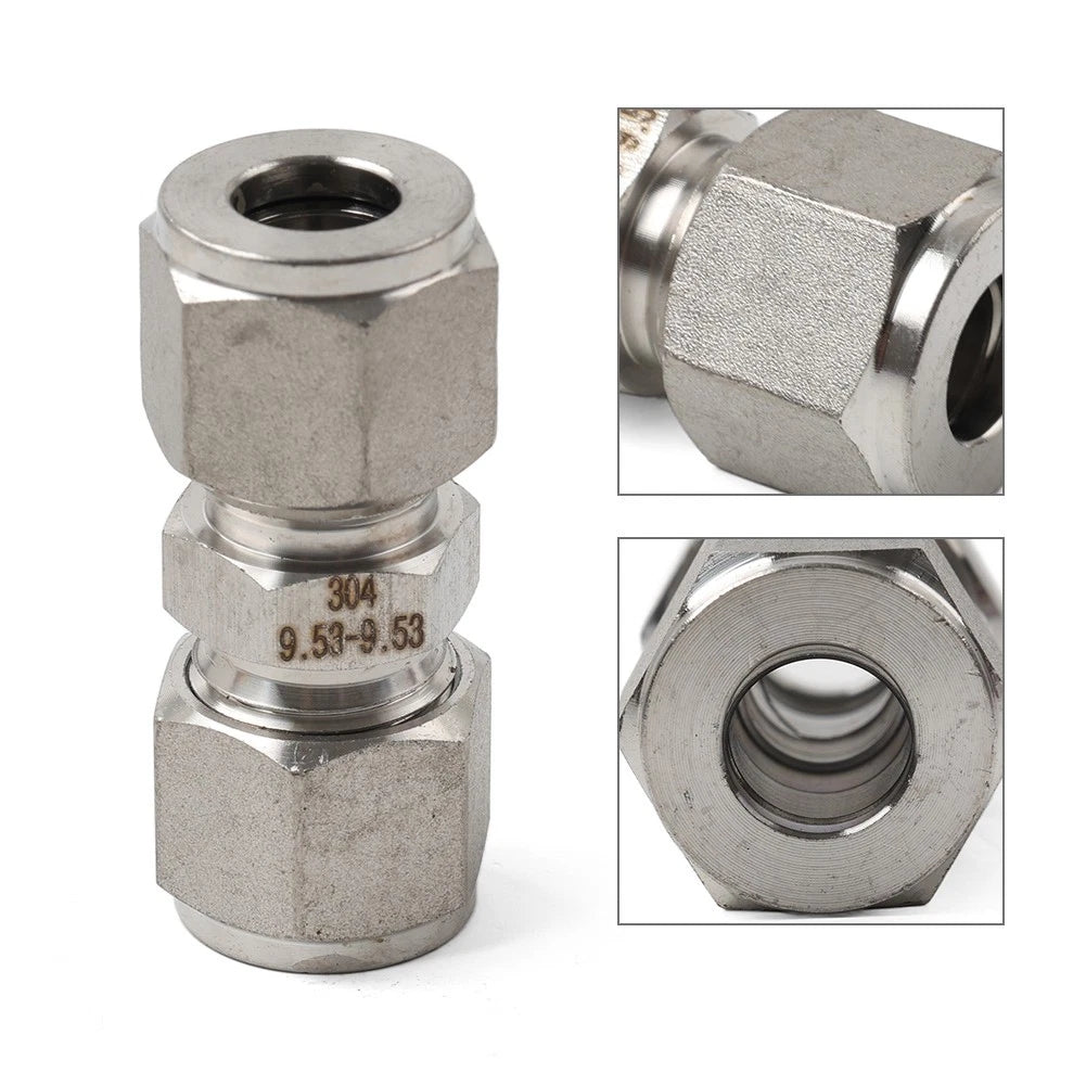 3/8" Equal OD Straight Through Ferrule Pipe Tube Connector Fitting for