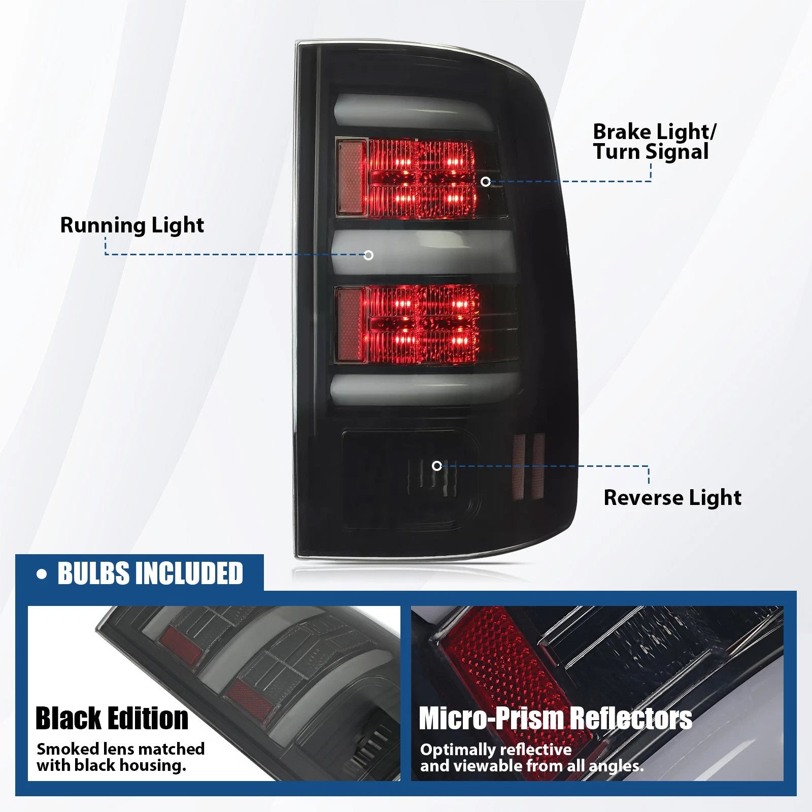 Full LED Bar Smoke Tail Lights for Dodge Ram 1500 2500 3500 (2009–2018)