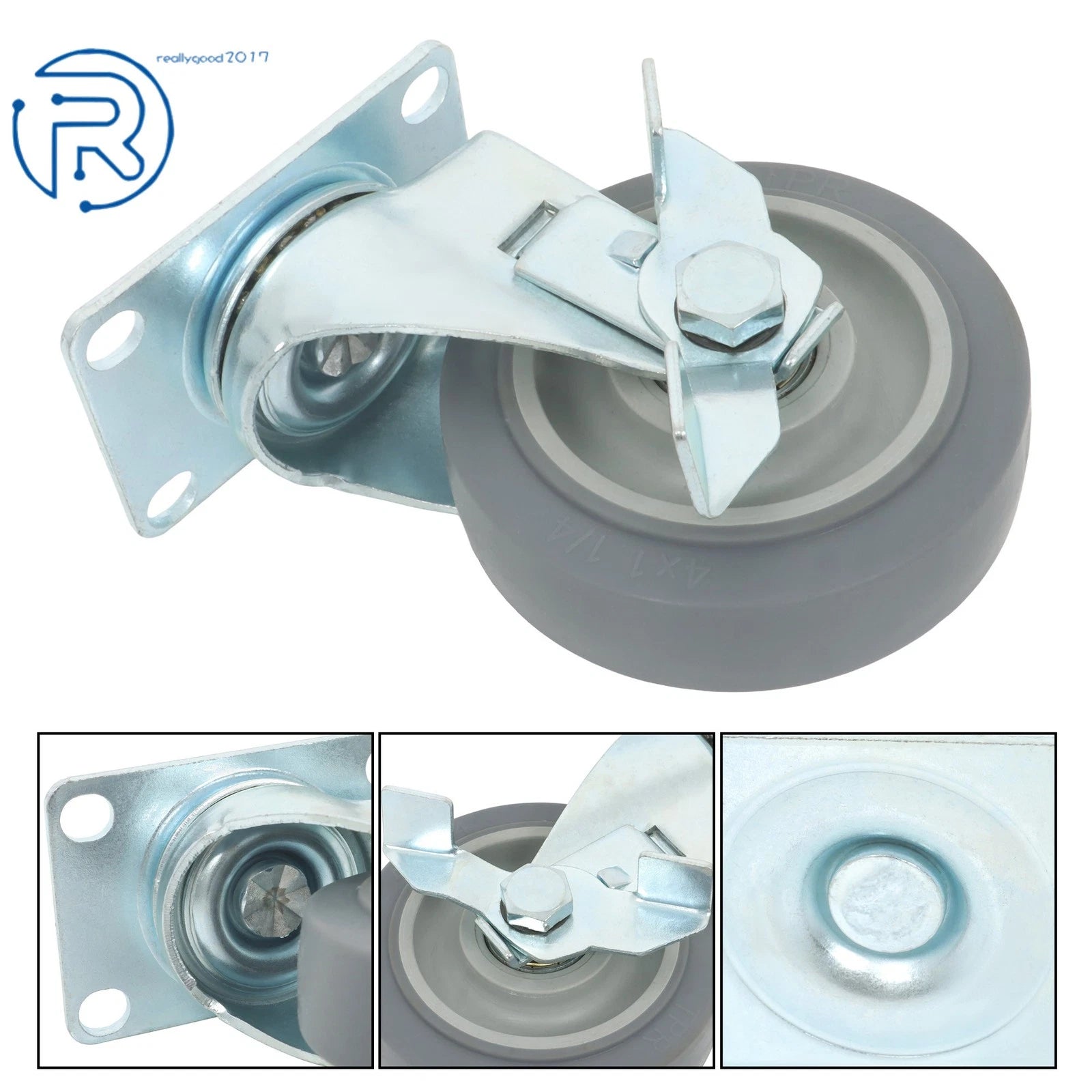 Set of 4 Heavy Duty 4-Inch Casters with Side Brakes