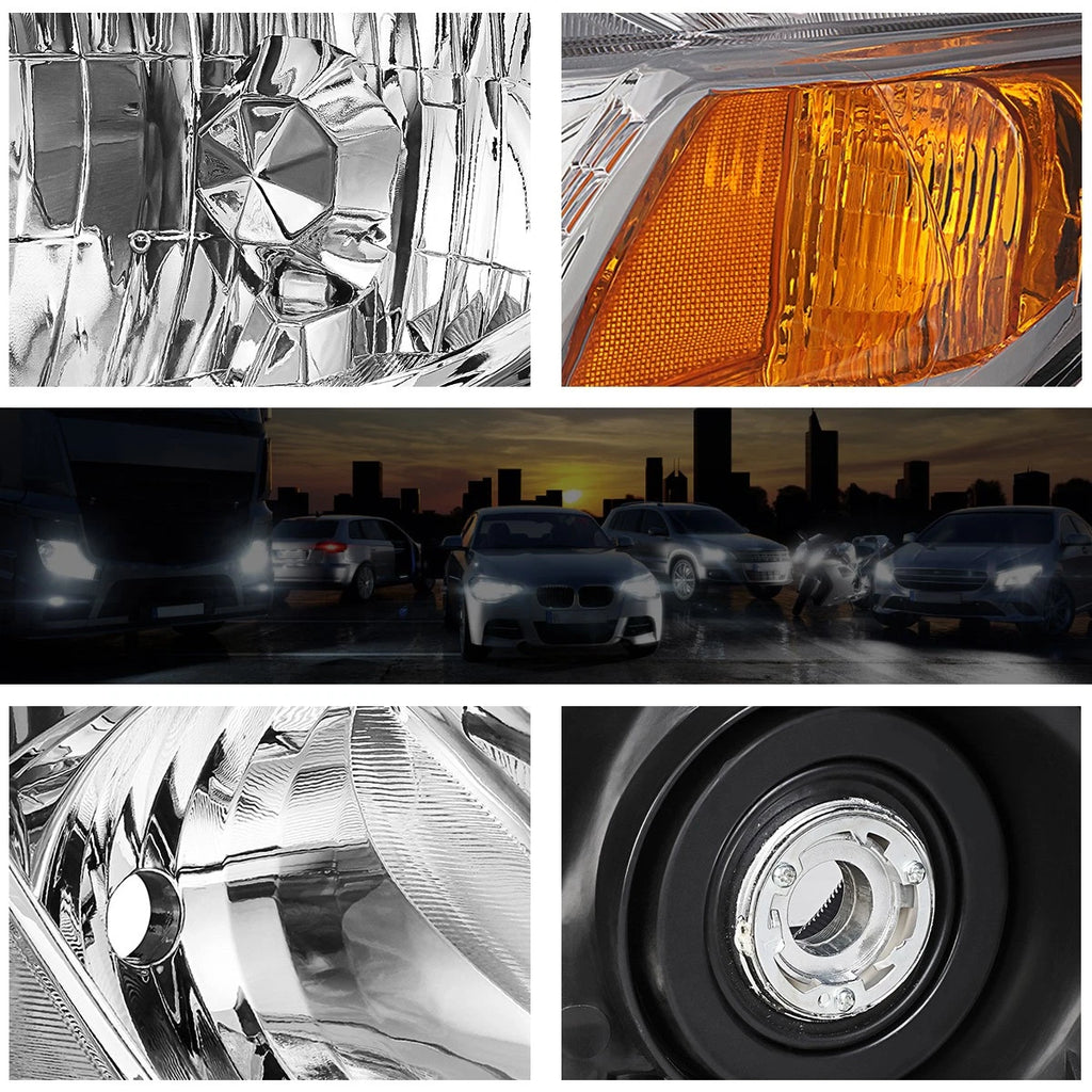 Set of 2 Replacement Headlights for Honda Civic (2012–2015) Chrome Housing Amber