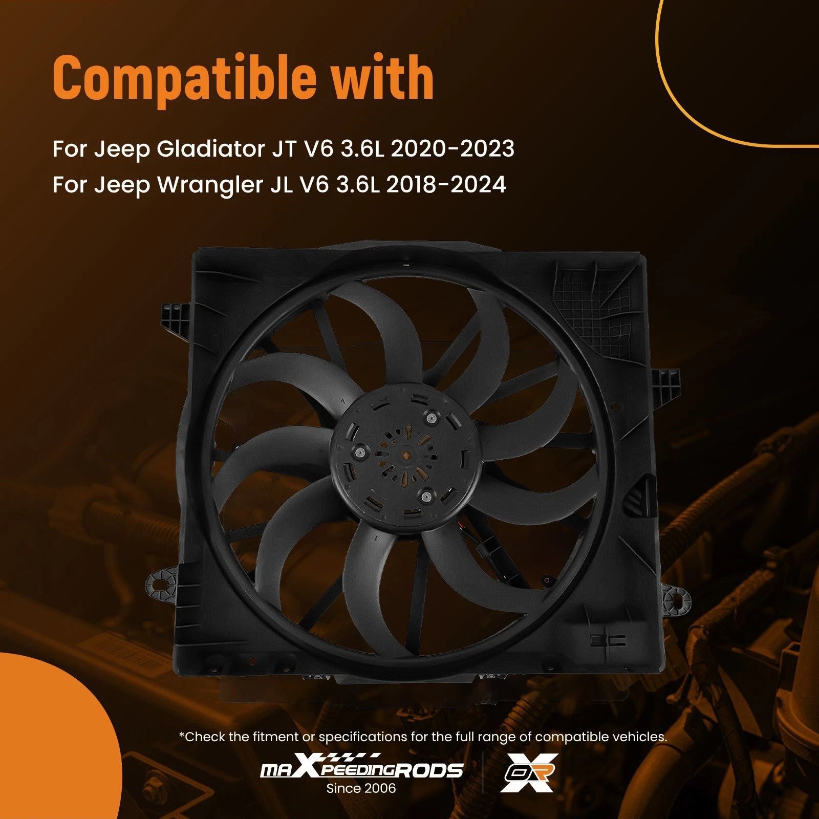 Radiator Fan for Jeep Wrangler JL/Gladiator JT V6 3.6L (2018–2024)