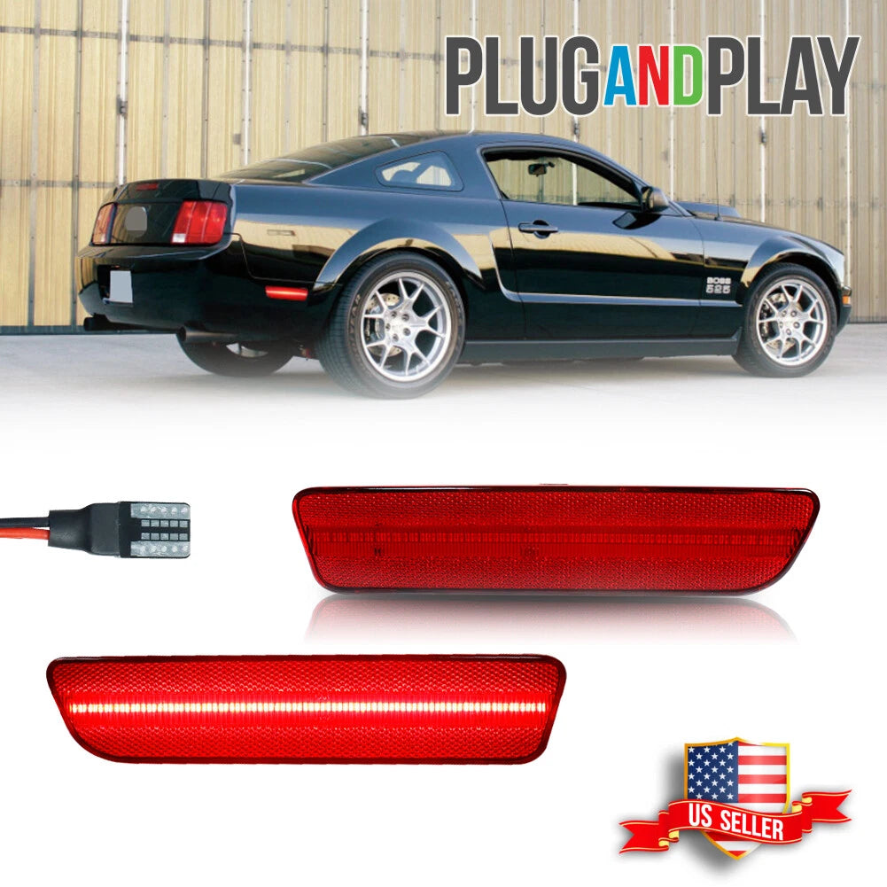 2X Rear Bumper Reflectors for Ford Mustang (2005–2009) Red LED Lights